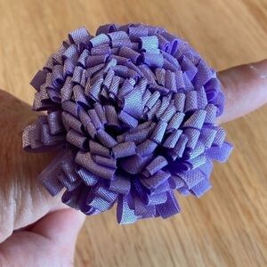 Purple ribbon flower adjustable silver tone ring